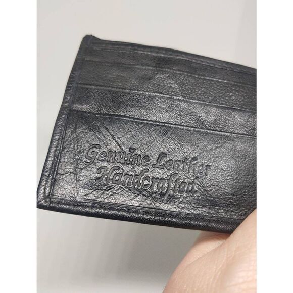 Unisex Handcrafted Genuine Leather Black Bifold W/ Snap Wallet - Picture 10 of 12